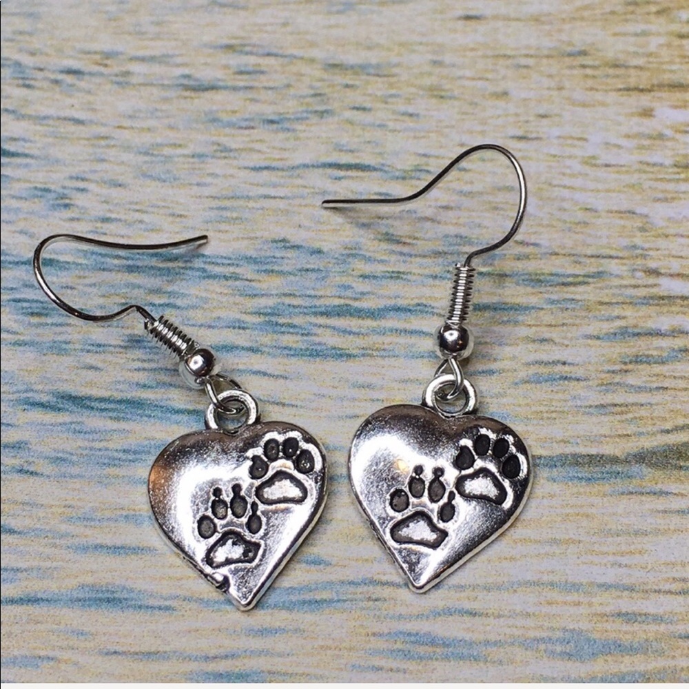Paw Print Heart Earrings - Picture 2 of 8